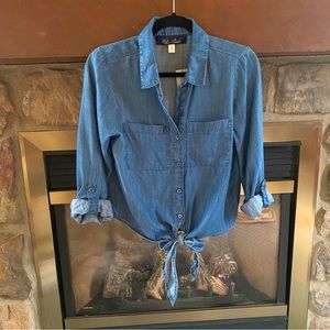 Tie Waist Denim/Chambray Shirt, S